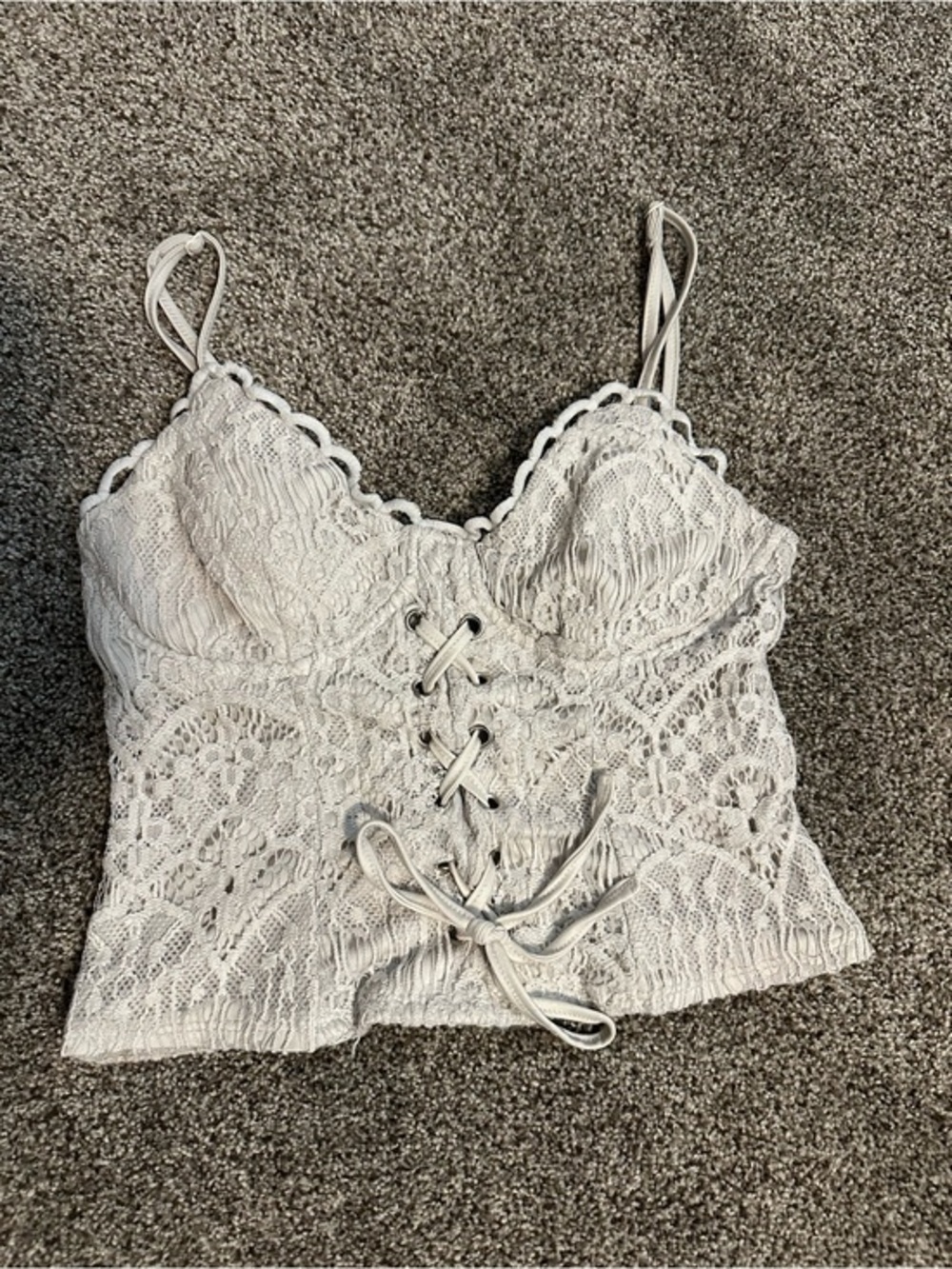 Lily White Ivory Lace Corset Crop Top XS Boho Festival Lace Up Cami Whimsigoth
